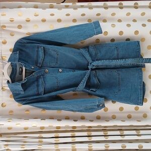 Fashion Nova Denim Dress M Blue Stretch Button Front Belted 716A Large